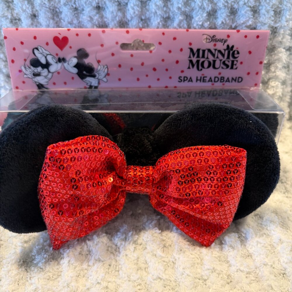 Disney Minnie Mouse Spa Headband | Sequin Red Bow - Picture 2 of 2